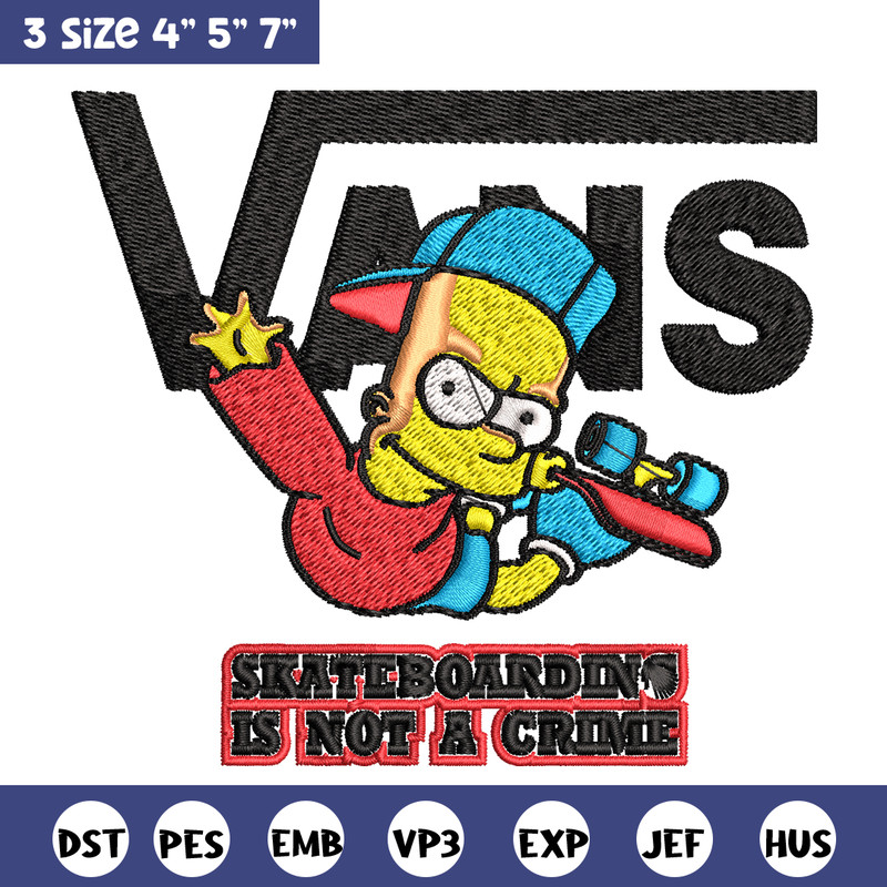 Bart Simpson Vans Embroidery design, Simpson Embroidery, cartoon design, Embroidery File, Instant download..jpg