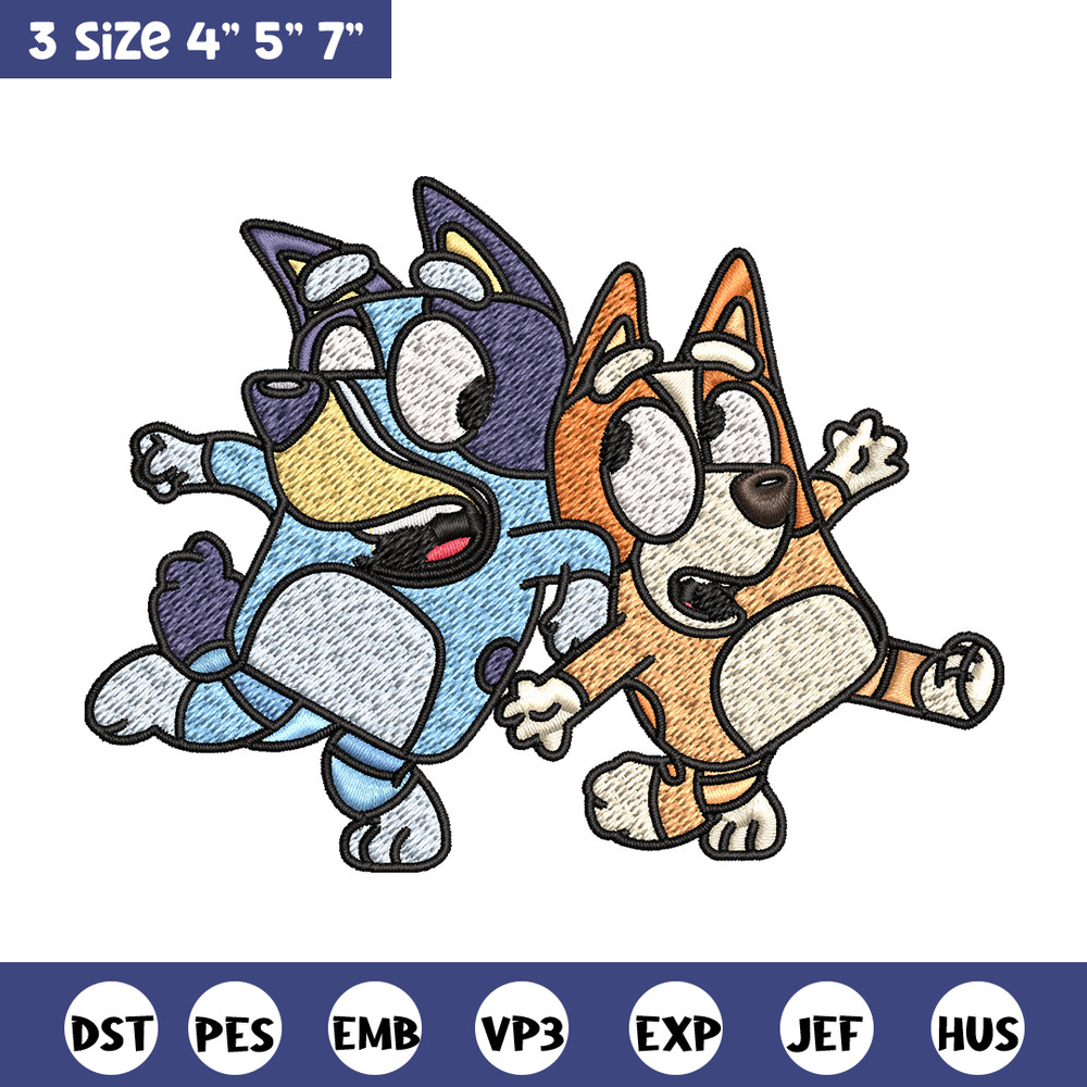 Bingo and Bluey Embroidery, Bluey Embroidery, Embroidery File, cartoon design, cartoon shirt, Digital download..jpg