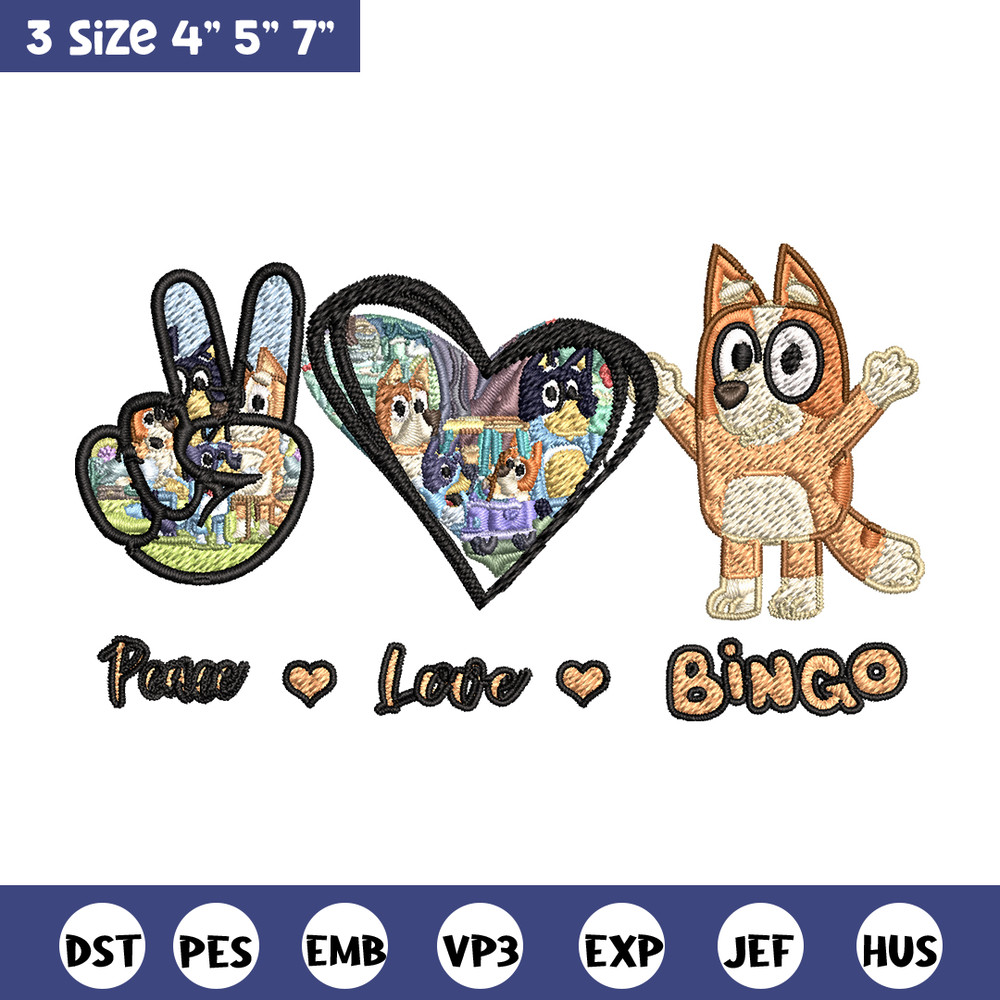 Bluey Peace Love bandit Embroidery design, Bluey cartoon Embroidery, cartoon design, Embroidery File, Digital download.jpg