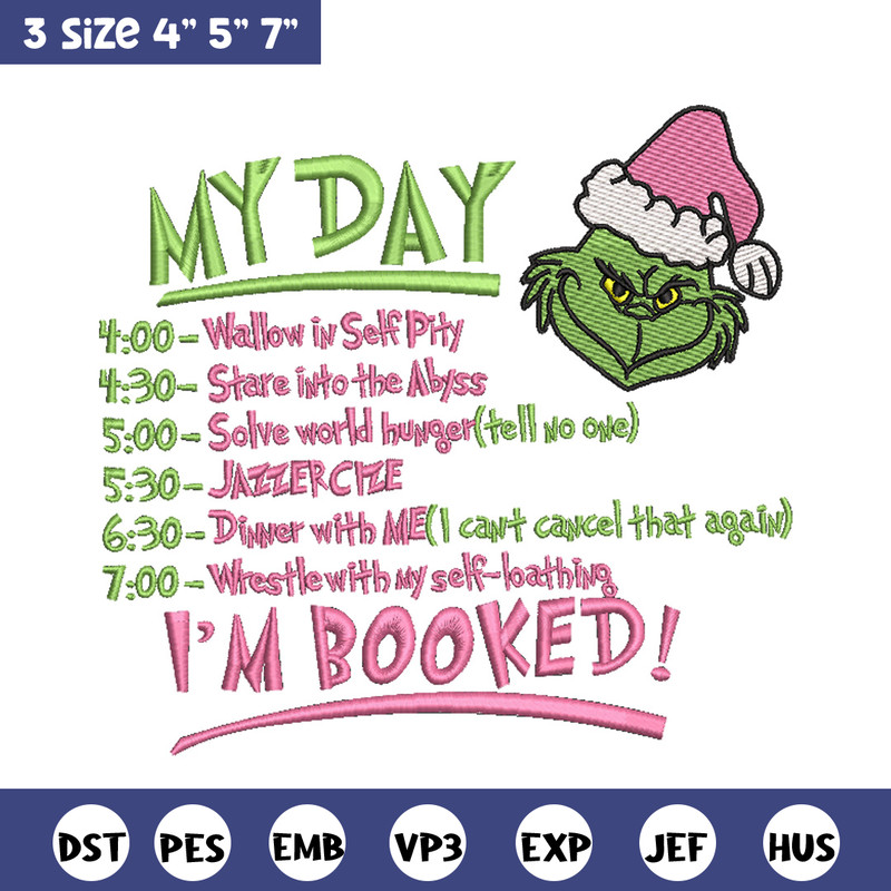 Grinch my day embroidery design,Chrismas design, Embroidery shirt, Embroidery file, Grinch embroidery, Digital download.jpg