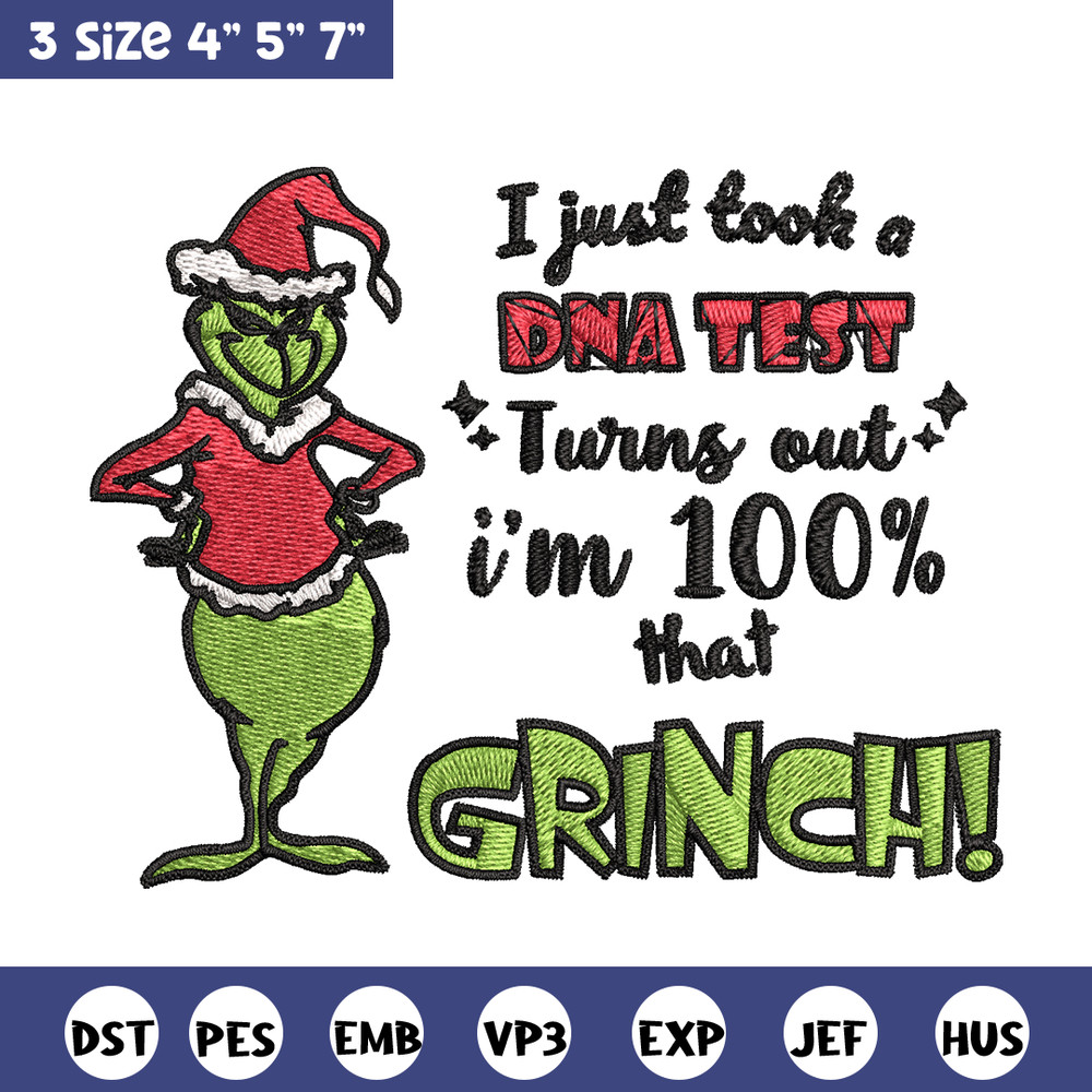 I Just Took A DNA Test Grinch Embroidery design, Grinch christmas Embroidery, Grinch design, Instant download.jpg