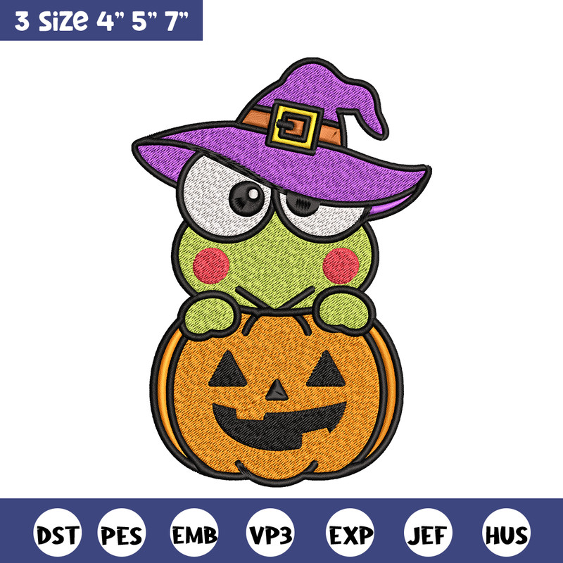 Keropi pumpkin Embroidery design, Halloween Hello kitty Embroidery, cartoon design, Embroidery File, Digital download..jpg
