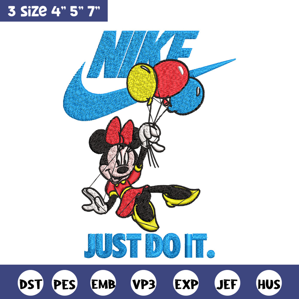 Minnie Mouse holding balloon Nike Embroidery design, Disney Embroidery, Nike design, Embroidery file, Instant download..jpg