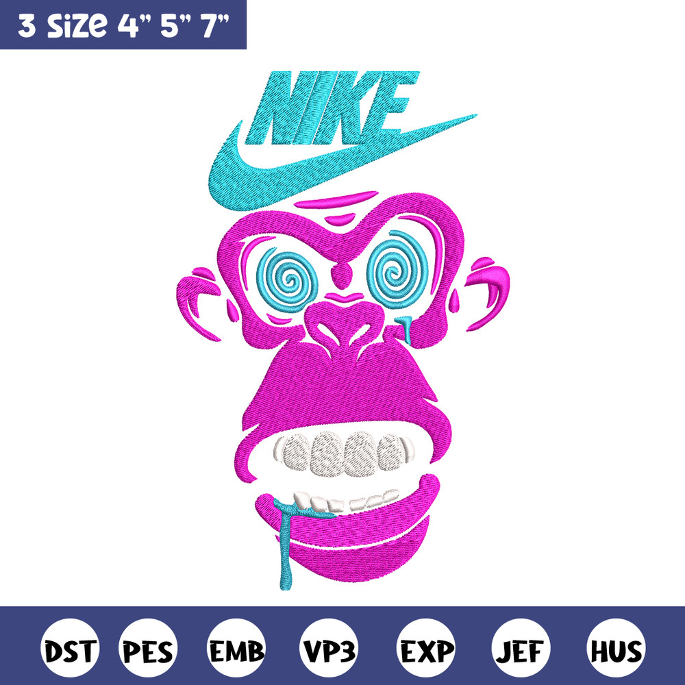 Monkey Nike Embroidery design, Monkey Embroidery, Nike design, Embroidery file, logo shirt, Instant download..jpg