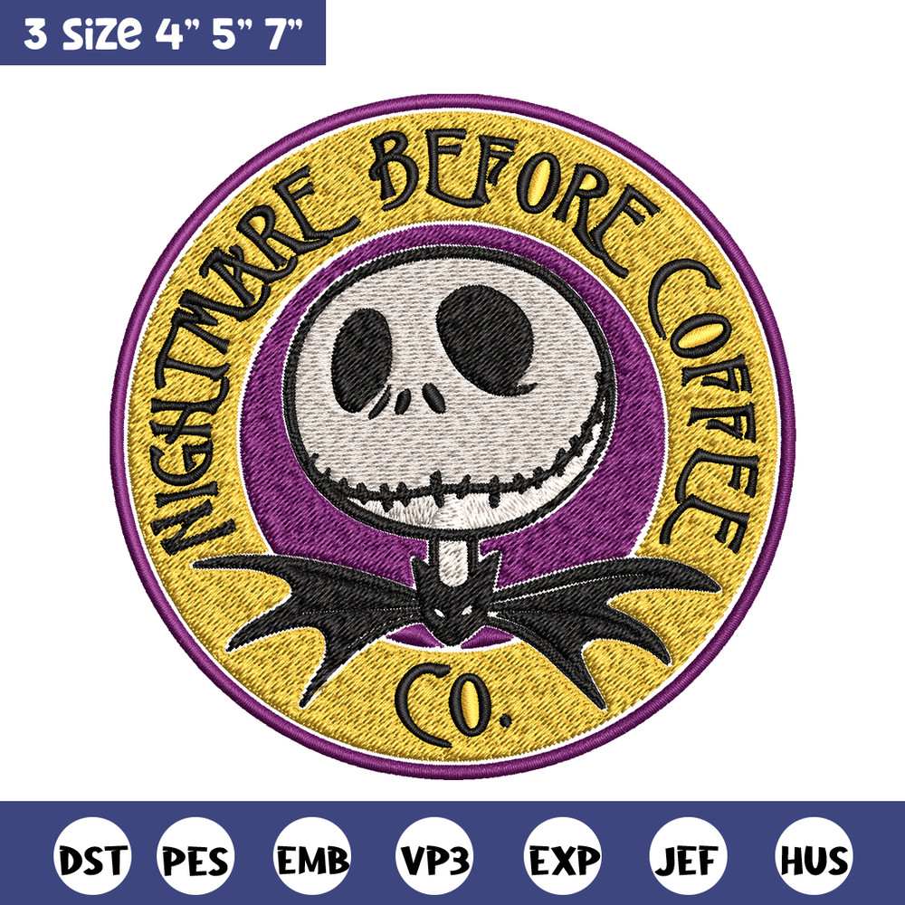 Nightmare before coffee Embroidery design, jack skellington Embroidery, Embroidery File, Horror design, Digital download.jpg