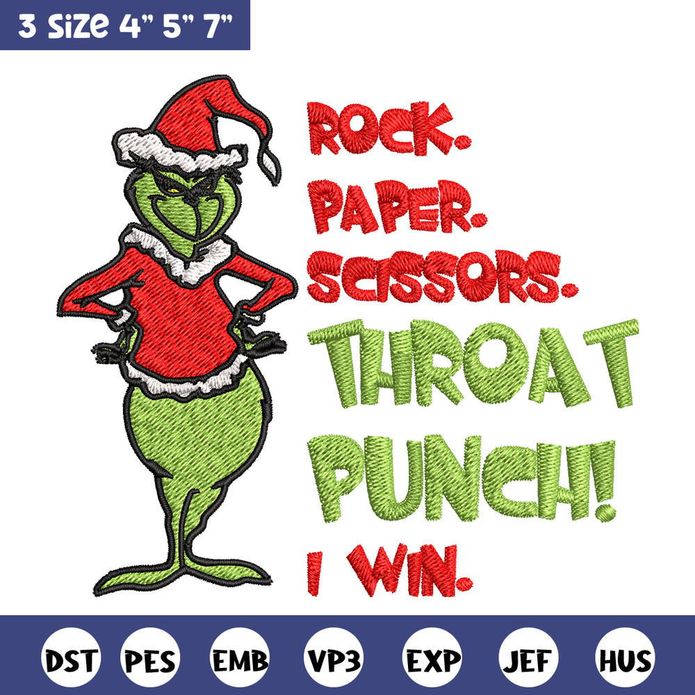 Rock Paper Scissors Throat Punch Grinch Embroidery design, Grinch Christmas Embroidery, Grinch design, Digital download.jpg