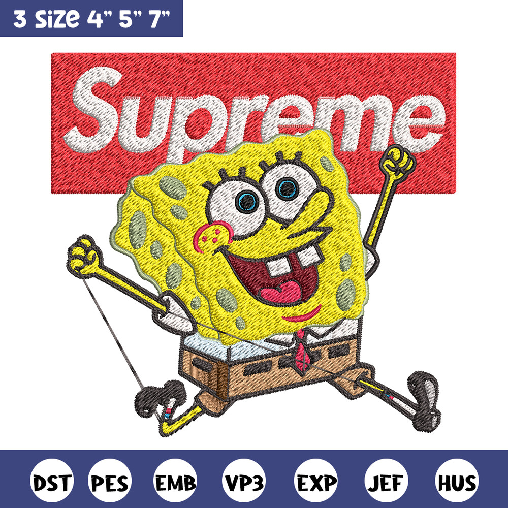 Spongebob Squarepants Supreme Embroidery design, Spongebob Embroidery, cartoon design, Embroidery File, Digital download.jpg