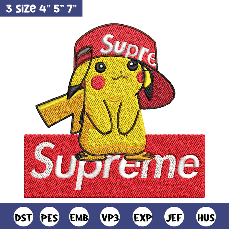 Supreme Pikachu Embroidery design, Pokemon Embroidery, anime design, Embroidery File, anime shirt, Digital download..jpg