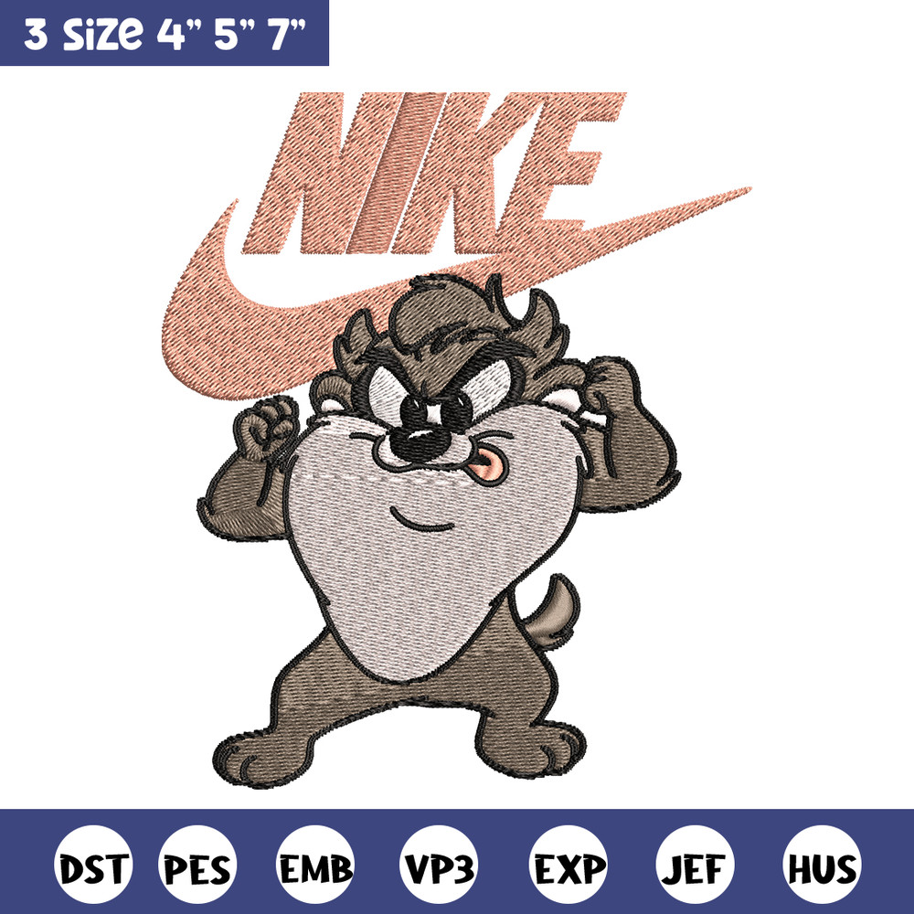 Tasmanian Devil Nike Embroidery design, cartoon Embroidery, Nike design, Embroidery file, Instant download..jpg