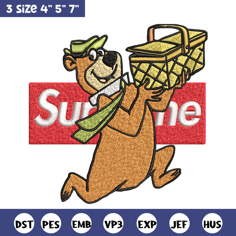 Yogi Bear Supreme Embroidery design, Yogi Bear Embroidery, cartoon design, logo shirt, Embroidery File, Instant download.jpg