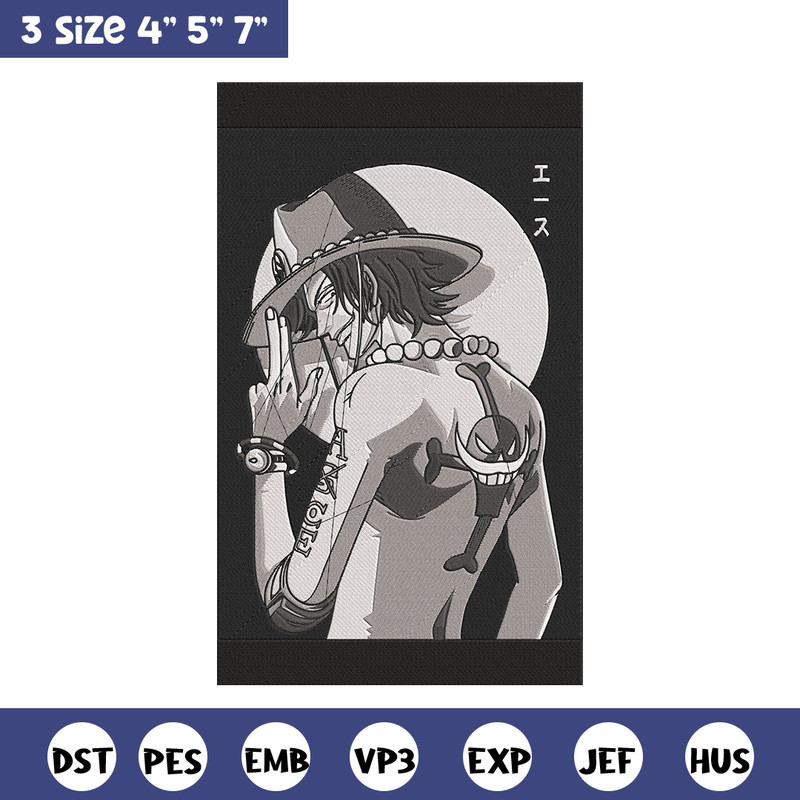 Ace poster Embroidery Design, One piece Embroidery, Embroidery File, Anime Embroidery, Anime shirt, Digital download.jpg