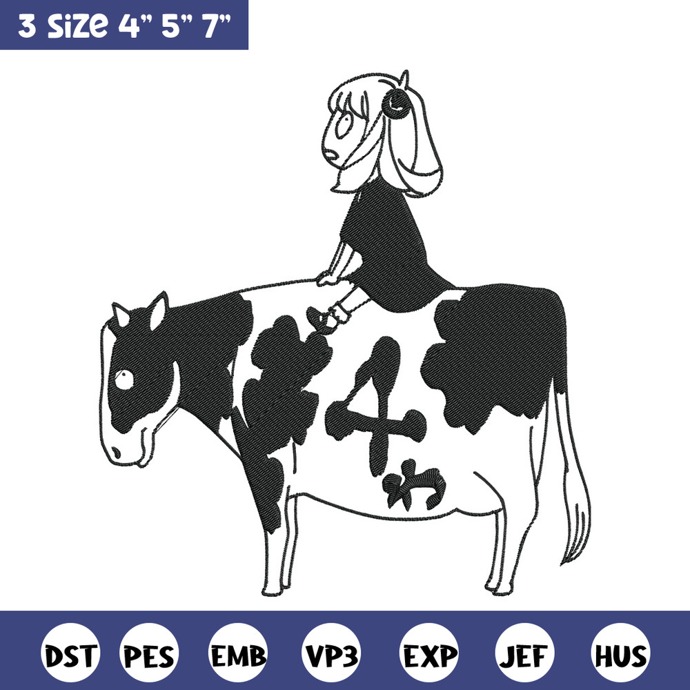 Anya riding a cow Embroidery Design, Spy x family Embroidery, Embroidery File, Anime Embroidery, Digital download.jpg