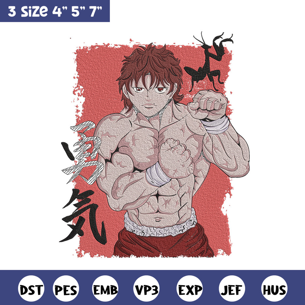 Baki poster Embroidery Design, Baki Embroidery, Embroidery File, Anime Embroidery, Anime shirt, Digital download.jpg