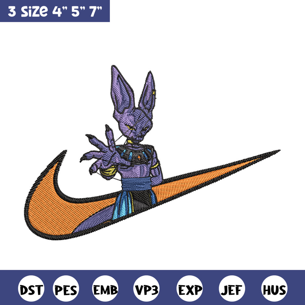 Beerus x nike Embroidery Design, Dragonball Embroidery, Embroidery File, Nike Embroidery, Anime shirt, Digital download.jpg
