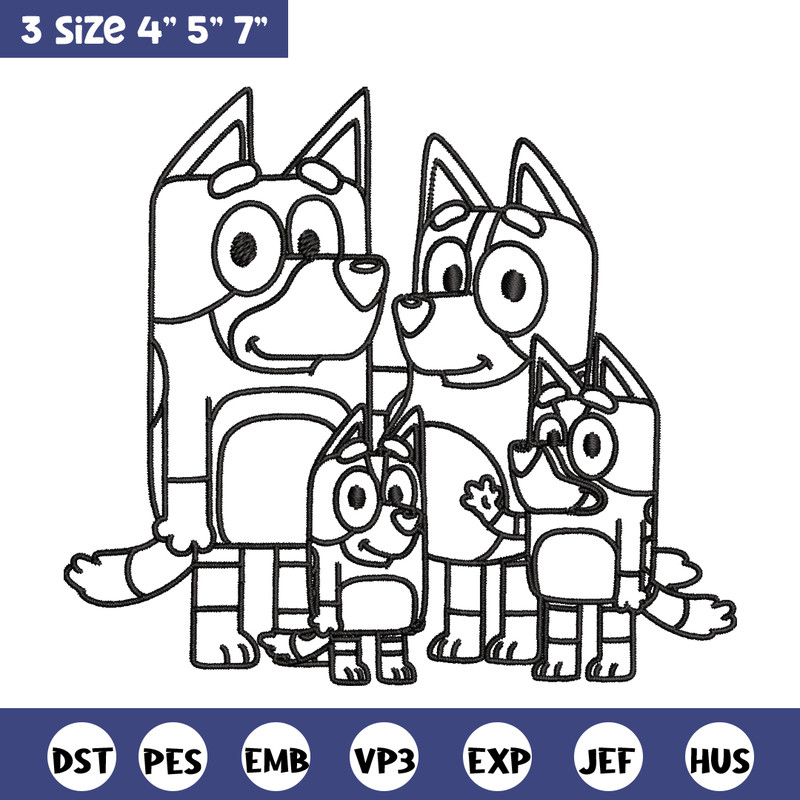 Bluey family Coloring Pages Embroidery, Bluey cartoon Embroidery, Embroidery File, cartoon design, Digital download..jpg