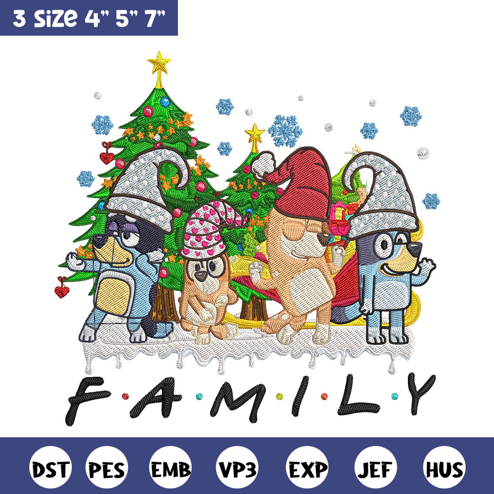 Bluey family Embroidery Design, Bluey Embroidery, Embroidery File, Chrismas Embroidery, Anime shirt, Digital download.jpg