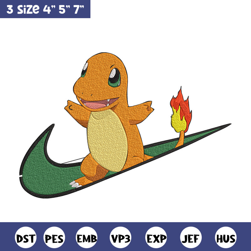 Charmander nike Embroidery Design, Pokemon Embroidery, Embroidery File, Nike Embroidery, Anime shirt, Digital download.jpg
