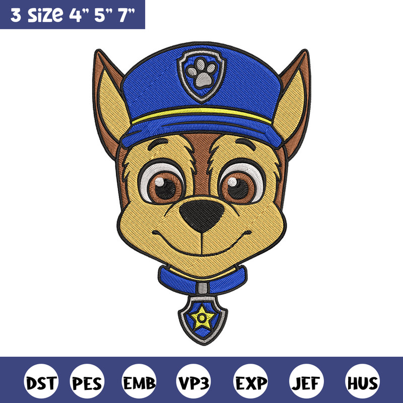 Chase dog Embroidery Design, Paw Patrol Embroidery, Embroidery File,Anime Embroidery, Anime shirt, Digital download.jpg