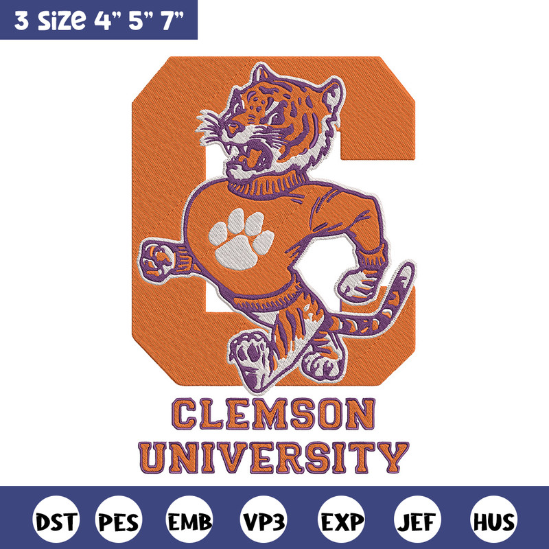 Clemson University logo embroidery design, College embroidery, Sport embroidery, logo sport embroidery,Embroidery design.jpg