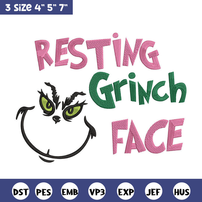 Grinch face Embroidery Design, Grinch Embroidery, Embroidery File, Chrismas Embroidery, Anime shirt, Digital download.jpg