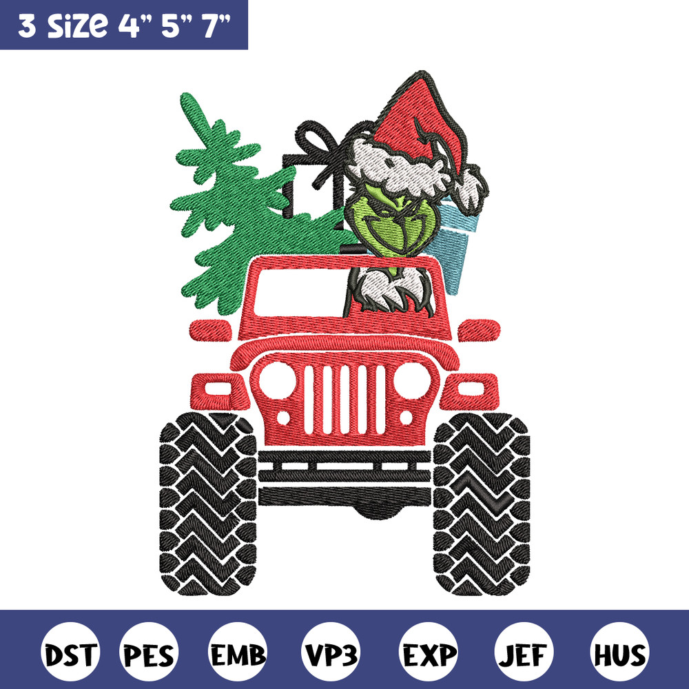 Grinch Jeep Christmas Embroidery design, Grinch Christmas Embroidery, logo design, Embroidery File, Digital download..jpg