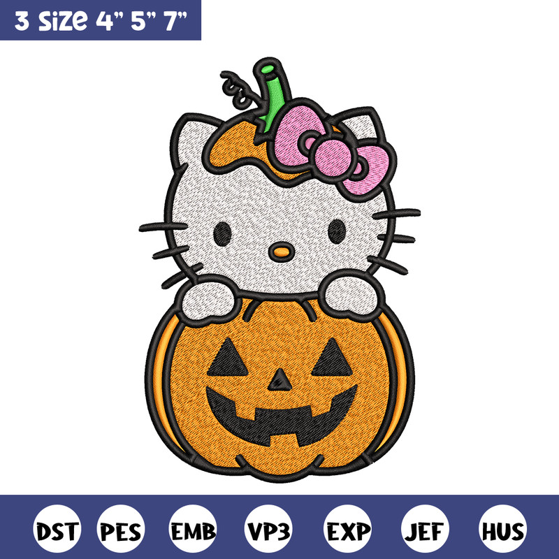 Hello Kitty With Pumpkin Embroidery design, Hellokitty Embroidery, cartoon design, Embroidery File, Digital download.jpg