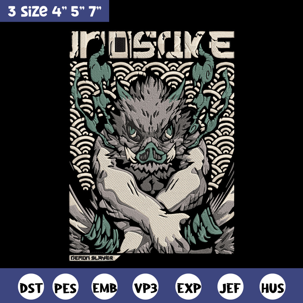 Inosuke poster Embroidery Design, Demon slayer Embroidery, Embroidery File, Anime Embroidery,Digital download..jpg