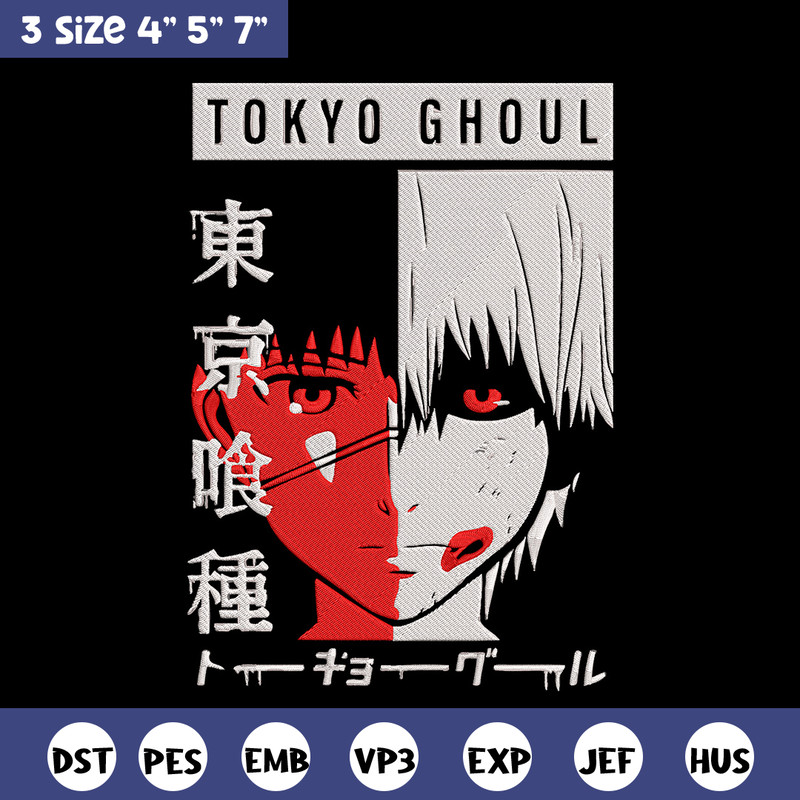 Ken kaneki poster Embroidery Design, Tokyo Ghoul Embroidery, Embroidery File, Anime Embroidery, Digital download.jpg