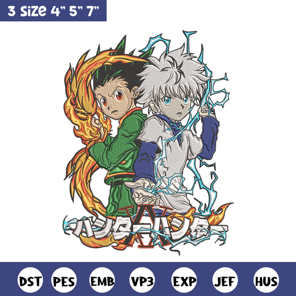 Killua x gon Embroidery Design, HxH Embroidery, Embroidery File, Anime Embroidery, Anime shirt, Digital download.jpg