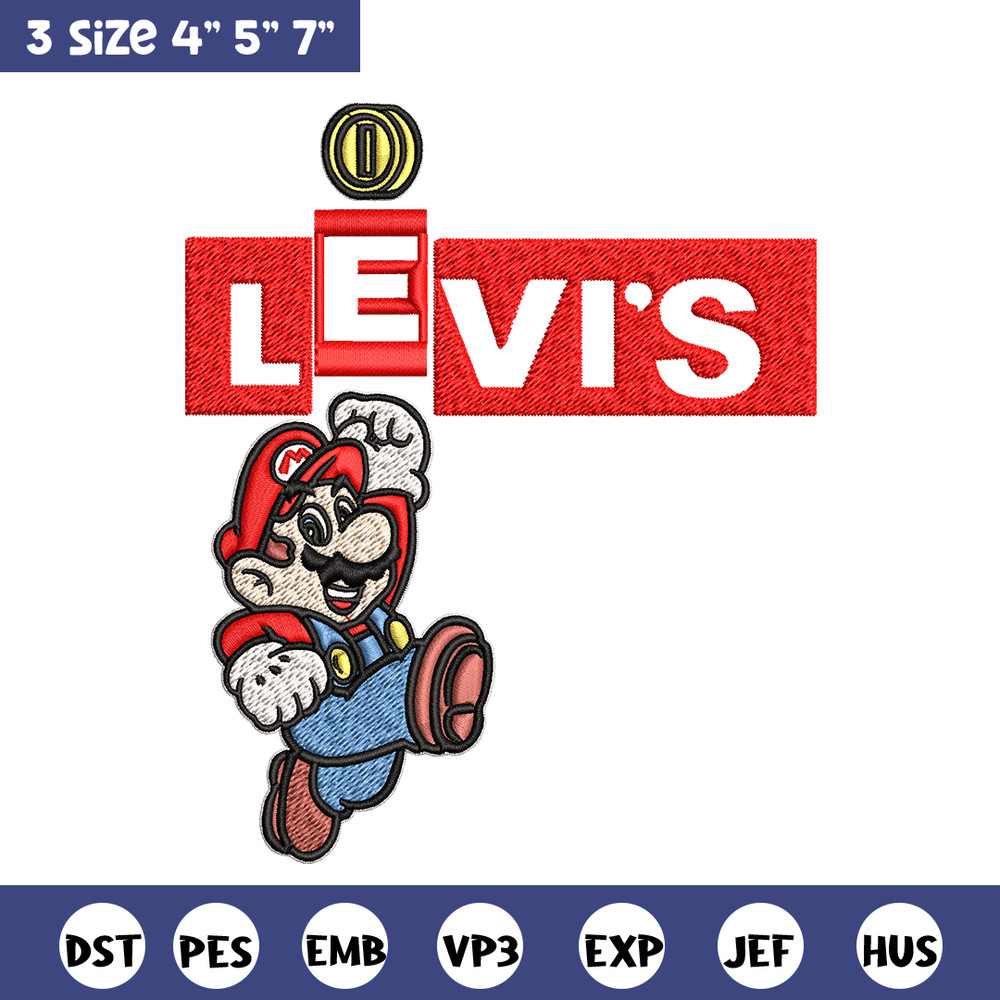 Levi's Mario Embroidery design, Levi's Mario Embroidery, cartoon design, Embroidery File, Levi's logo, Instant download.jpg