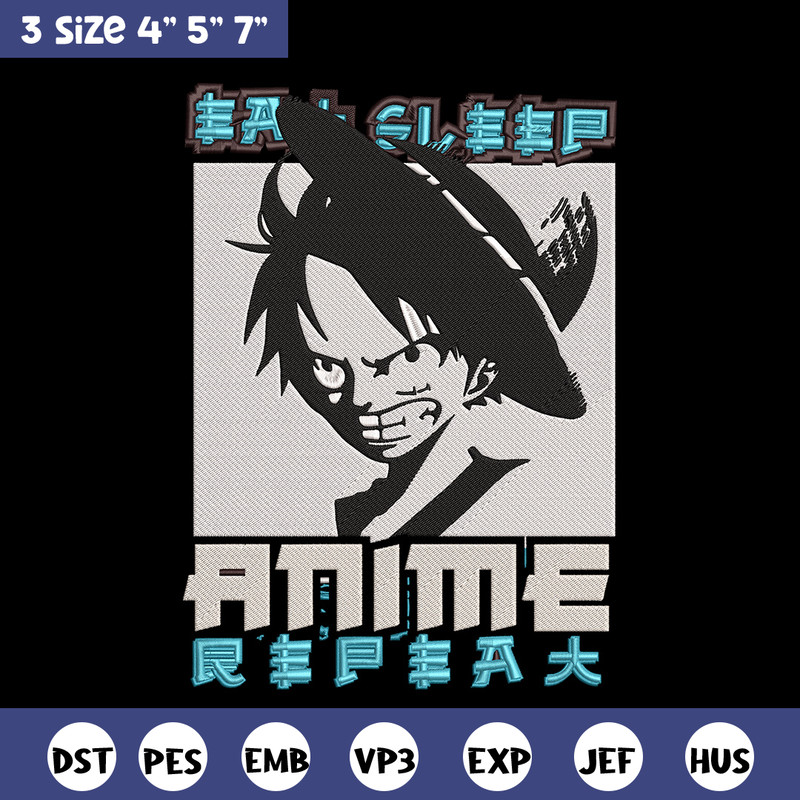 Luffy black Embroidery Design, One piece Embroidery, Embroidery File, Anime Embroidery, Anime shirt, Digital download..jpg