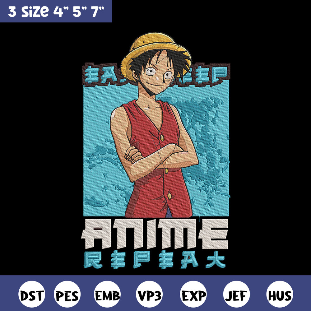 Luffy poster Embroidery Design, One piece Embroidery, Embroidery File, Anime Embroidery, Anime shirt,Digital download.jpg