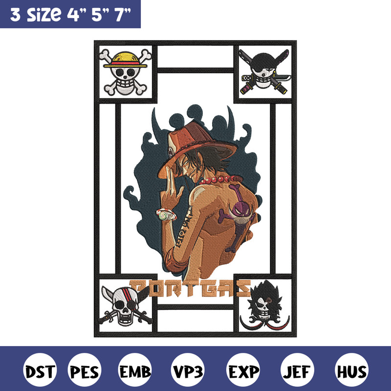 Portgas D Ace Embroidery Design, One piece Embroidery, Embroidery File, Anime Embroidery, Anime shirt, Digital download.jpg