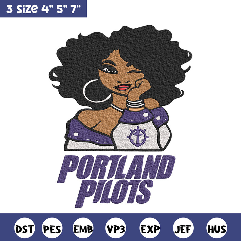 Portland Pilots girl embroidery design, NCAA embroidery, Embroidery design, Logo sport embroidery,Sport embroidery.jpg