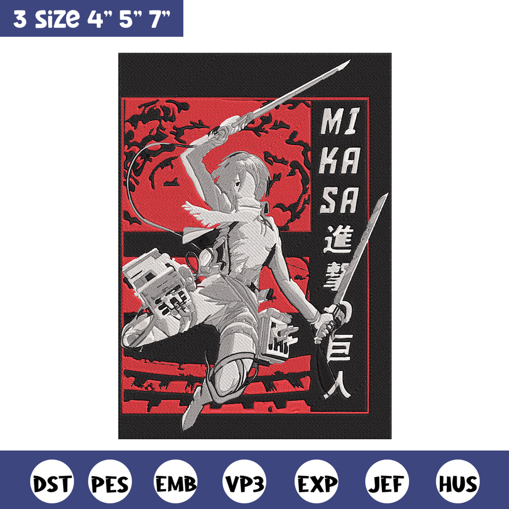 Poster Mikasa Embroidery Design, Aot Embroidery, Embroidery File, Anime Embroidery, Anime shirt, Digital download.jpg