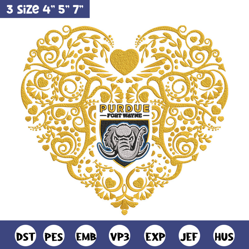 Purdue Fort Wayne heart embroidery design, NCAA embroidery,Sport embroidery, Embroidery design,Logo sport embroidery..jpg