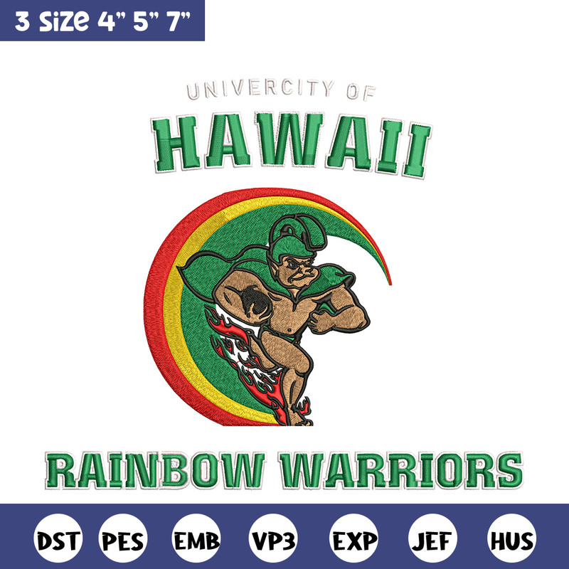 Rainbow Warriors logo embroidery design, NCAA embroidery, Embroidery design, Logo sport embroidery,Sport embroidery.jpg