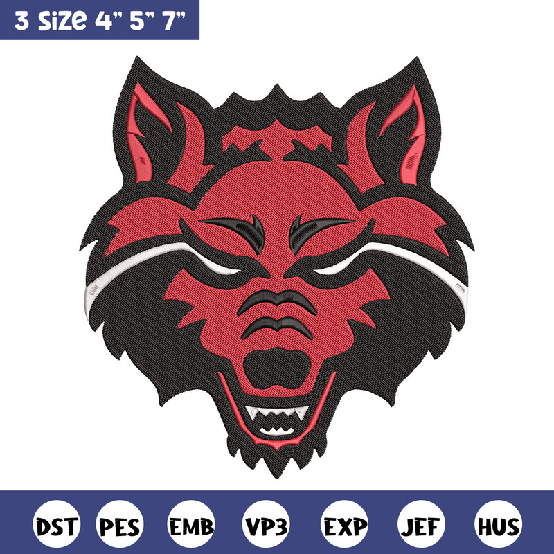 Red Wolves logo embroidery design, NCAA embroidery,Sport embroidery,Logo sport embroidery,Embroidery design.jpg
