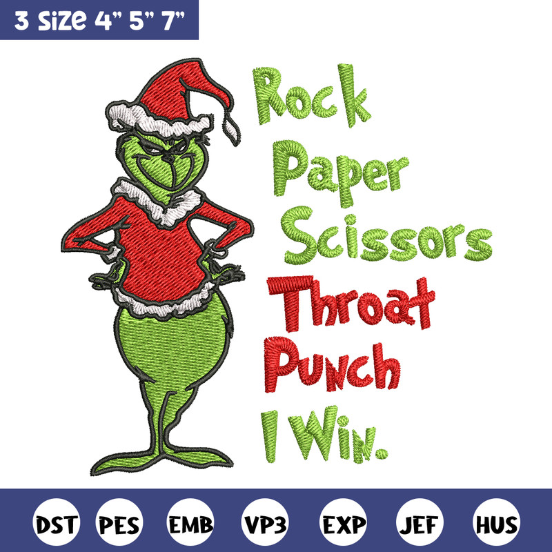 Rock Paper Scissors Throat Punch Grinch Embroidery design, Grinch Christmas Embroidery, Grinch design, Digital download..jpg