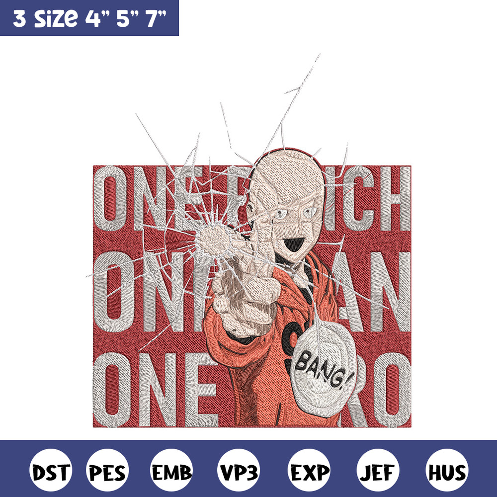Saitama design Embroidery Design, One punch man Embroidery, Embroidery File, Anime Embroidery, Anime shirt.jpg