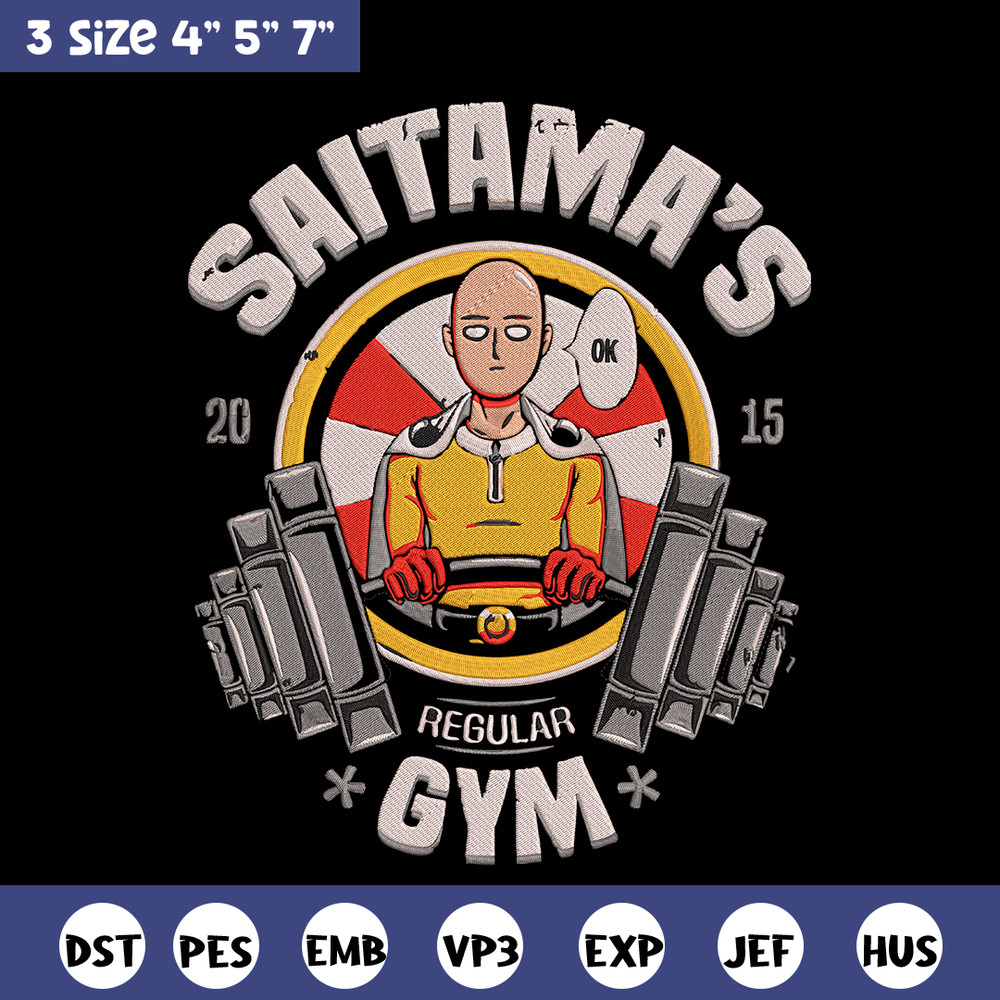 Saitama gym Embroidery Design, One punch man Embroidery, Embroidery File, Anime Embroidery,Anime shirt, Digital download.jpg