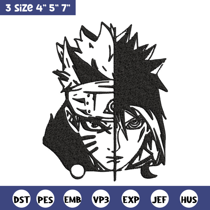 Sasuke and Naruto black and white Embroidery design, Naruto Embroidery, anime design, Embroidery File, Instant download..jpg