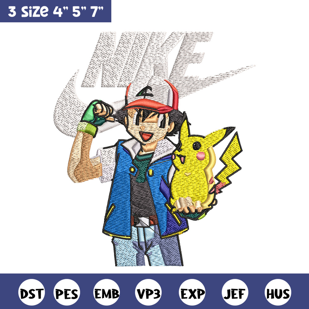 Satoshi and pikachu Nike Embroidery design, Pokemon Nike Embroidery, Nike design, Embroidery file, Instant download..jpg