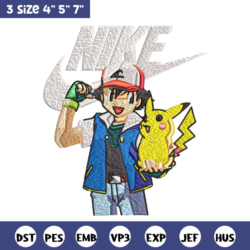 Satoshi and pikachu Nike Embroidery design, Pokemon Nike Embroidery, Nike design, Embroidery file, Instant download..jpg