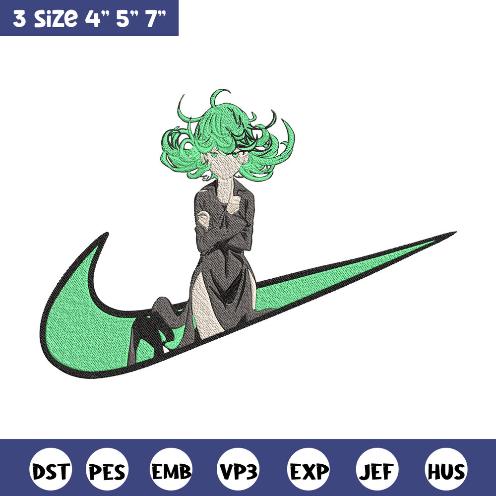 Tatsumaki nike Embroidery Design, One punch man Embroidery,Embroidery File,Nike Embroidery,Anime shirt,Digital download.jpg