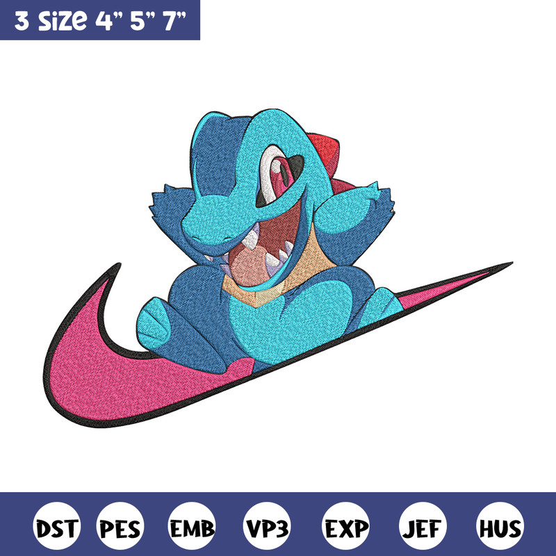 Totodile x nike Embroidery Design, Pokemon Embroidery, Embroidery File, Nike Embroidery, Anime shirt, Digital download.jpg