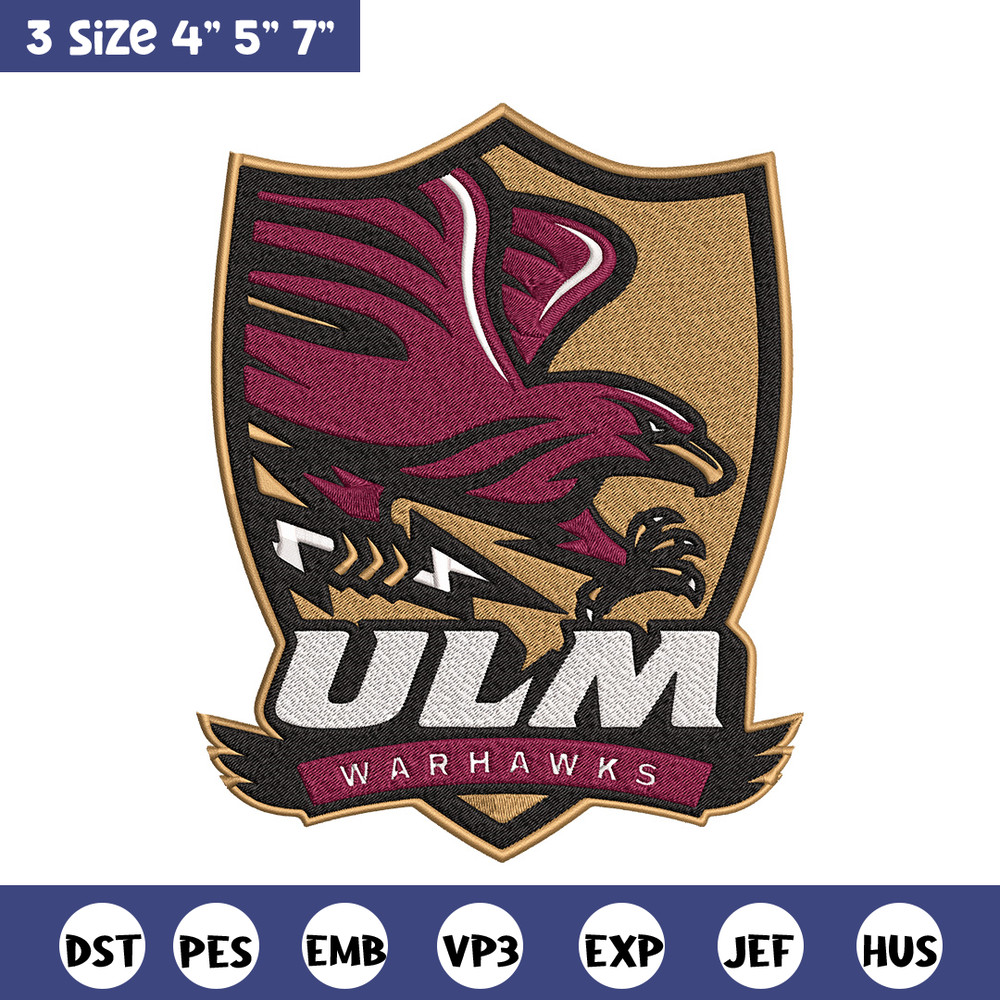 ULM Warhawks logo embroidery design, NCAA embroidery, Embroidery design, Logo sport embroidery, Sport embroidery..jpg
