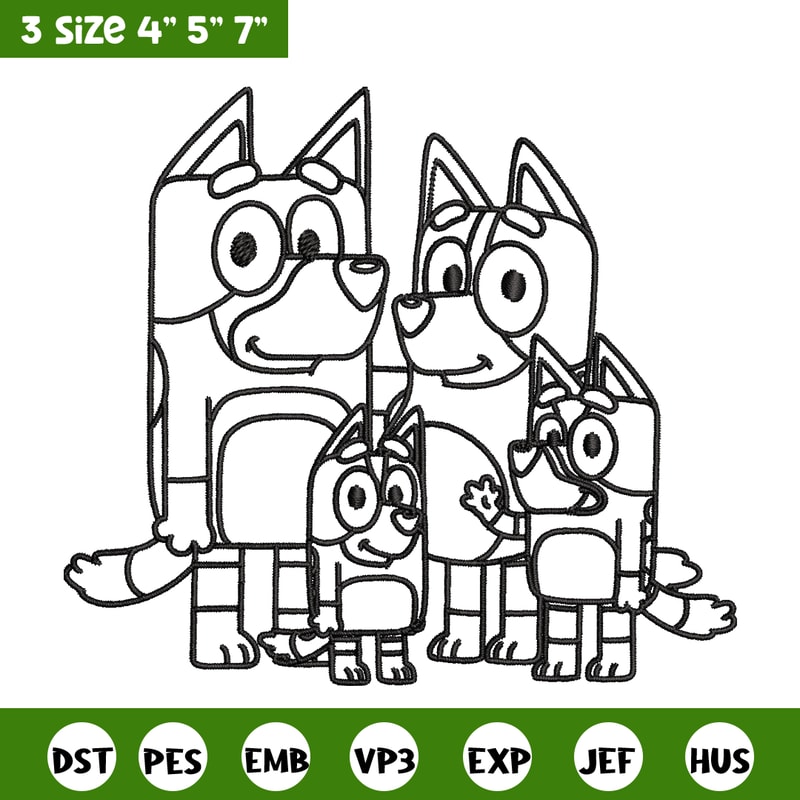 Bluey family Coloring Pages Embroidery, Bluey cartoon Embroidery, Embroidery File, cartoon design, Digital download..jpg