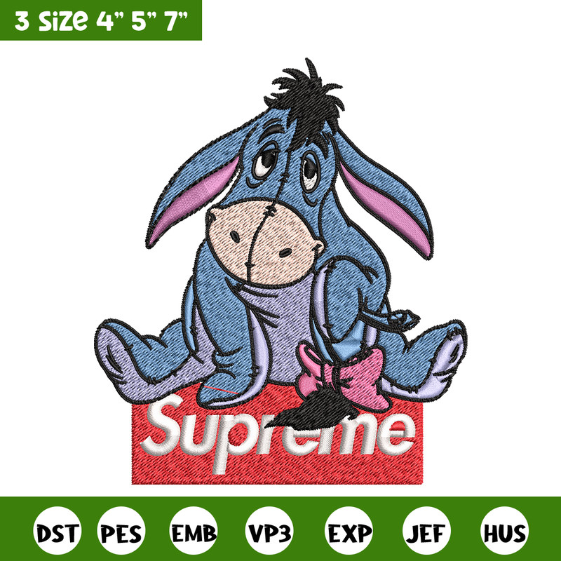 Eeyore Supreme Embroidery design, Eeyore Supreme Embroidery, cartoon design, Embroidery File, Instant download..jpg