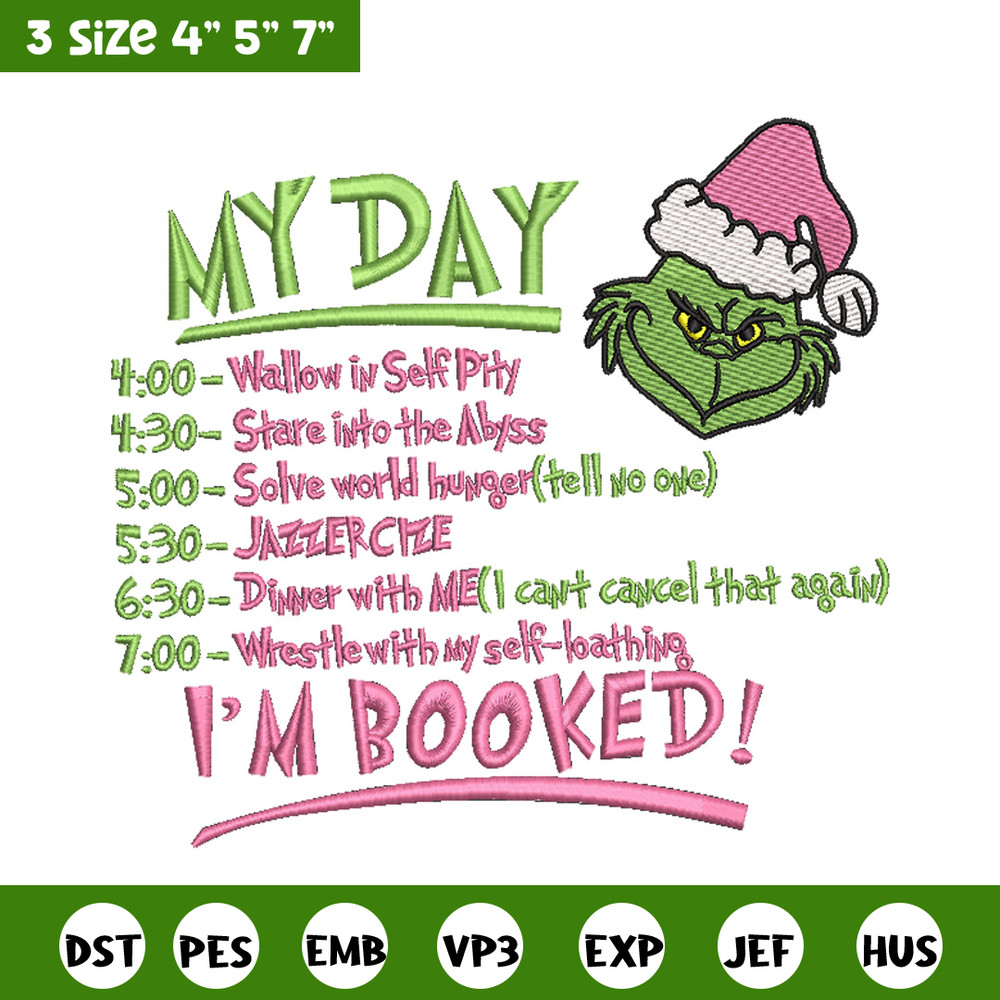 Grinch my day embroidery design,Chrismas design, Embroidery shirt, Embroidery file, Grinch embroidery, Digital download.jpg